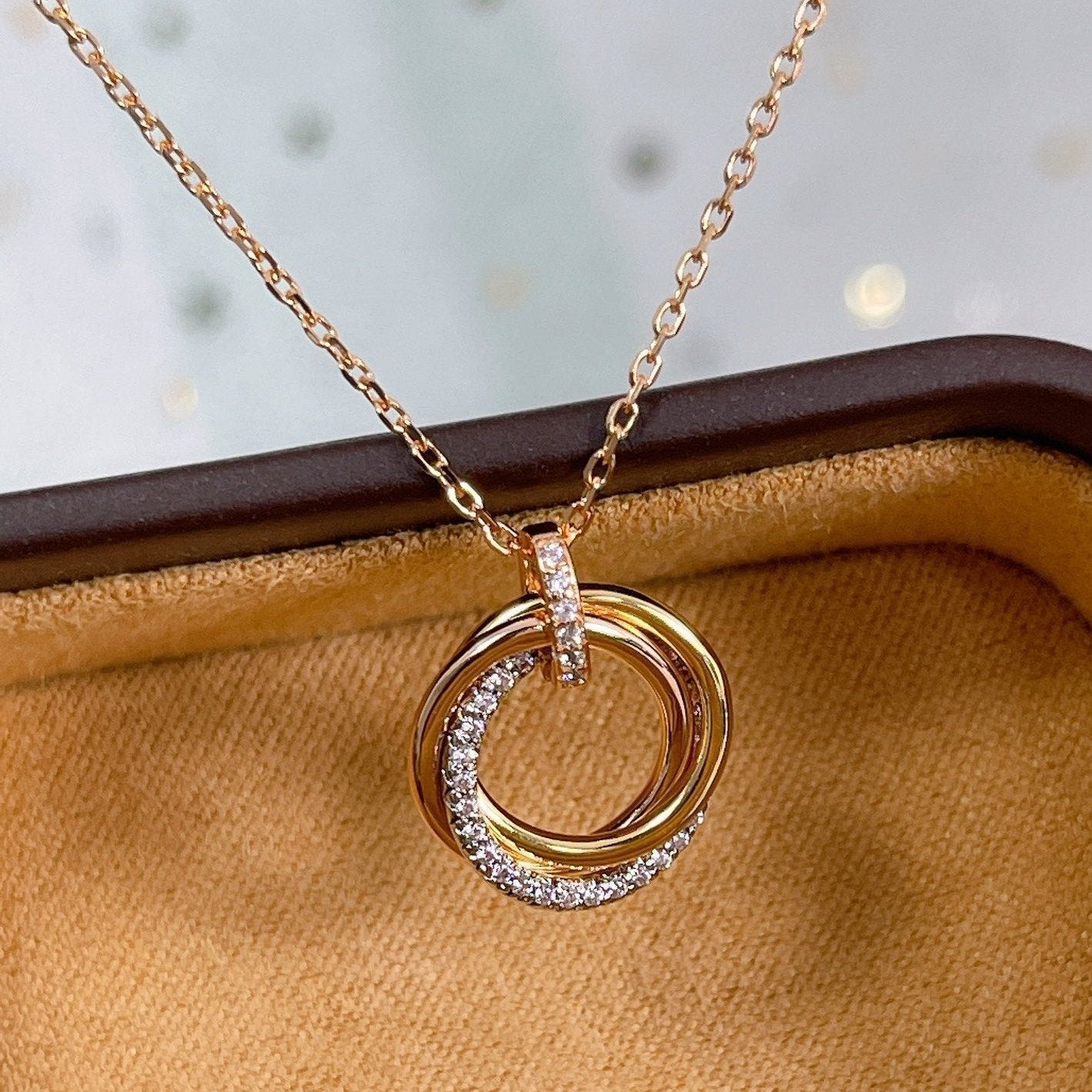 [✨ROSE💎]TRINITY NECKLACE SILVER GOLD PINK GOLD DIAMONDS
