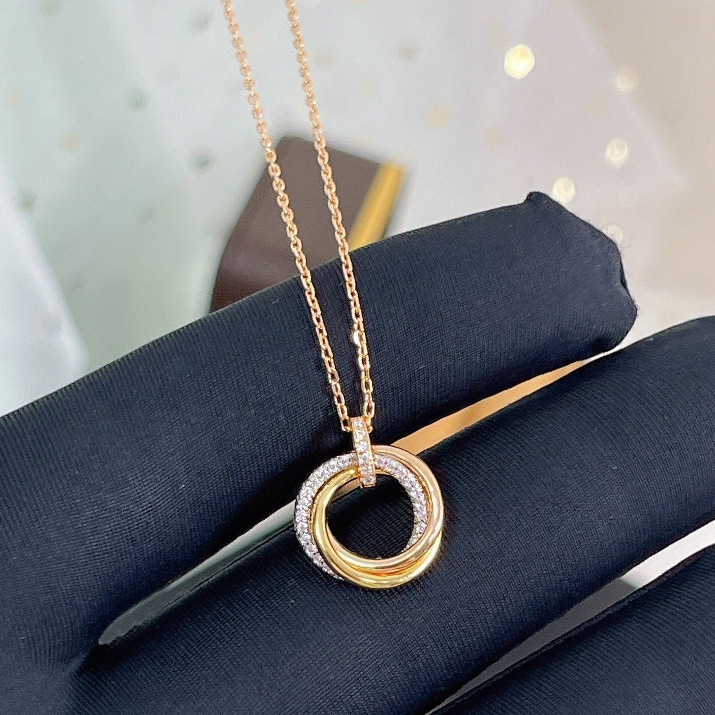 [✨ROSE💎]TRINITY NECKLACE SILVER GOLD PINK GOLD DIAMONDS