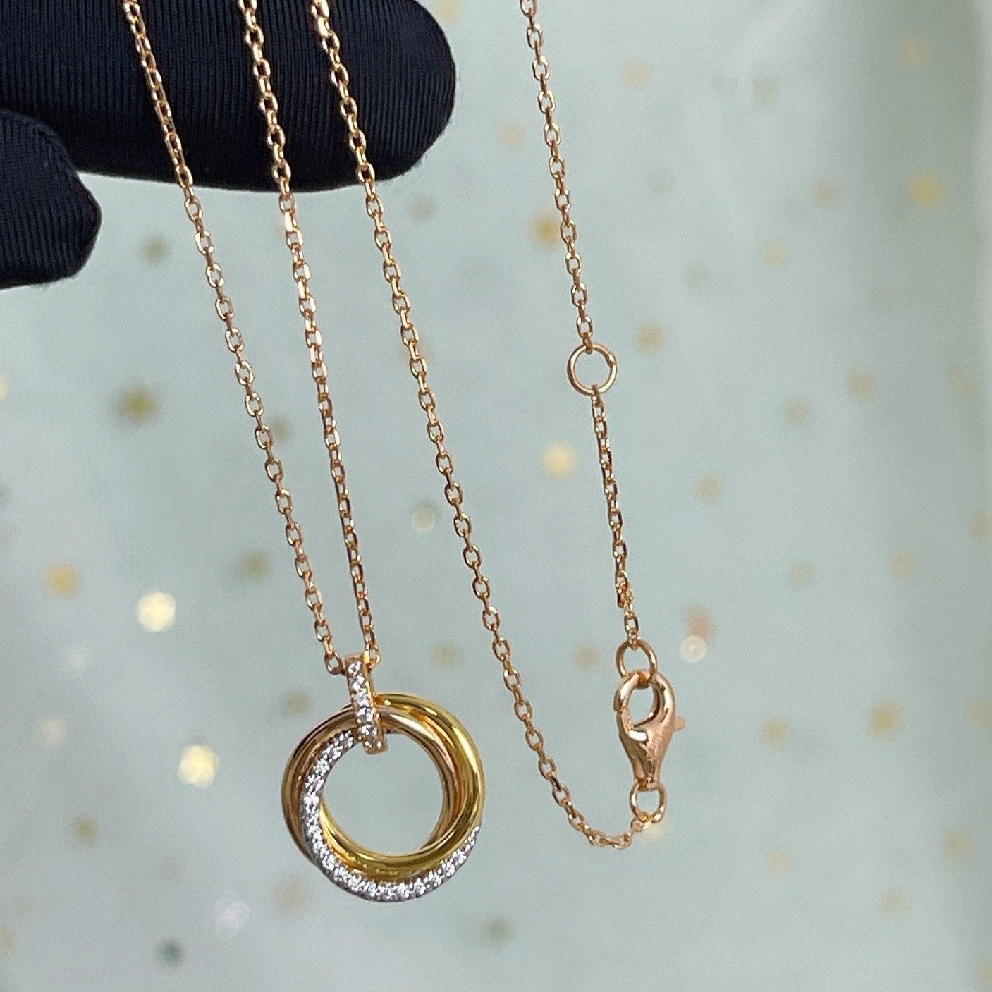 [✨ROSE💎]TRINITY NECKLACE SILVER GOLD PINK GOLD DIAMONDS