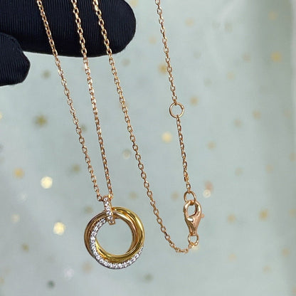 [✨ROSE💎]TRINITY NECKLACE SILVER GOLD PINK GOLD DIAMONDS