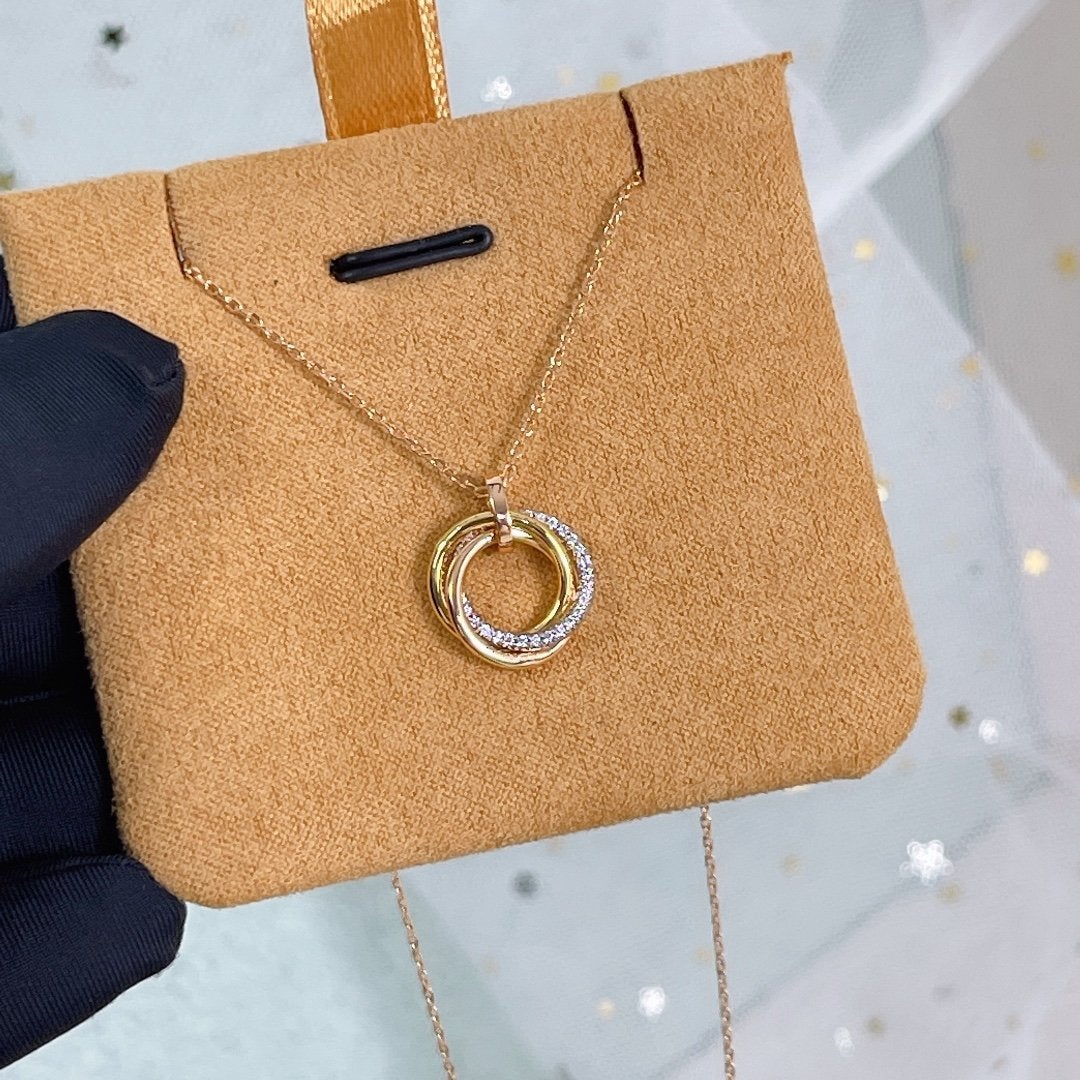 [✨ROSE💎]TRINITY NECKLACE SILVER GOLD PINK GOLD DIAMONDS