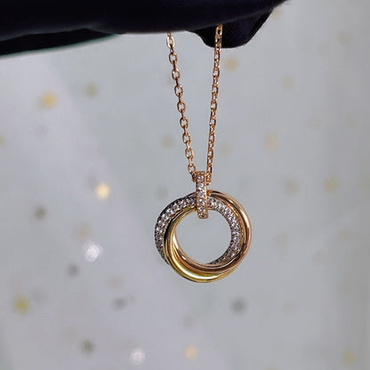 [✨ROSE💎]TRINITY NECKLACE SILVER GOLD PINK GOLD DIAMONDS