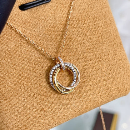 [✨ROSE💎]TRINITY NECKLACE SILVER GOLD PINK GOLD DIAMONDS