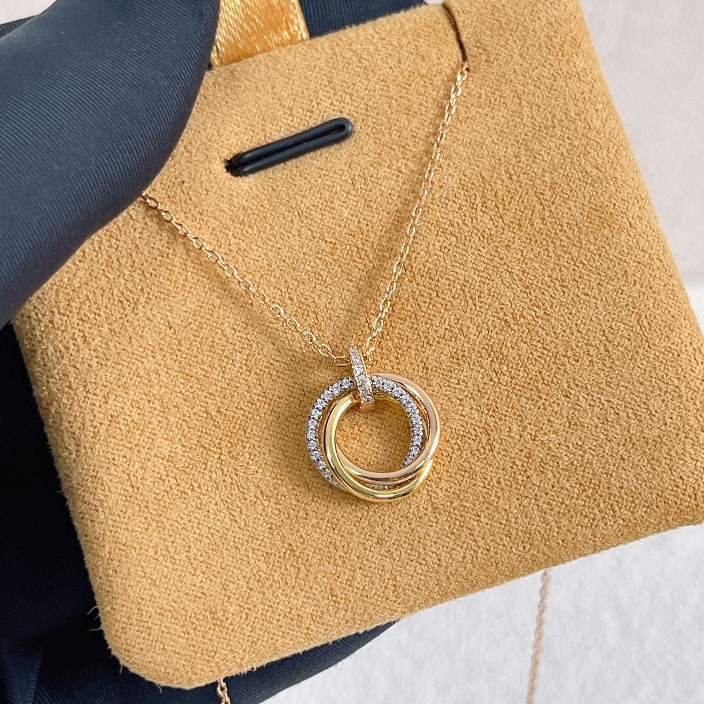[✨ROSE💎]TRINITY NECKLACE SILVER GOLD PINK GOLD DIAMONDS