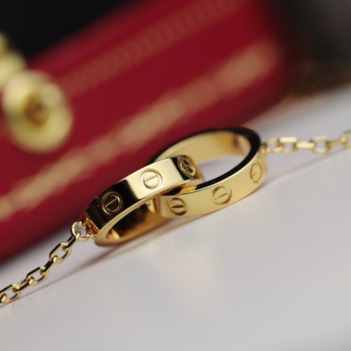 [✨ROSE💎]LOVE NECKLACE DOUBLE RING GOLD