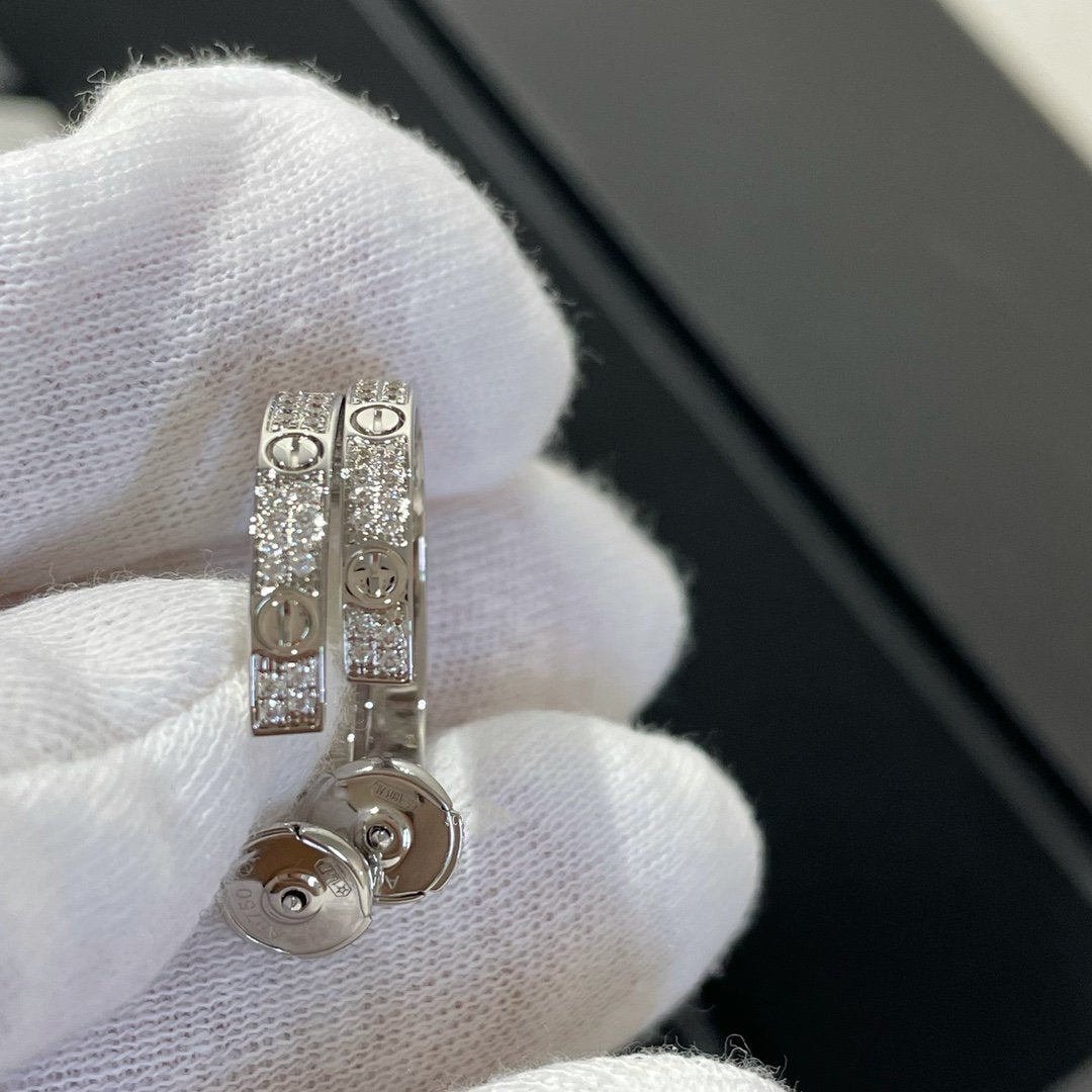 [✨ROSE💎]LOVE DIAMOND SILVER HOOP EARRINGS