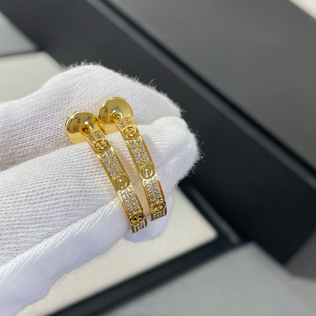 [✨ROSE💎]LOVE DIAMOND GOLD HOOP EARRINGS
