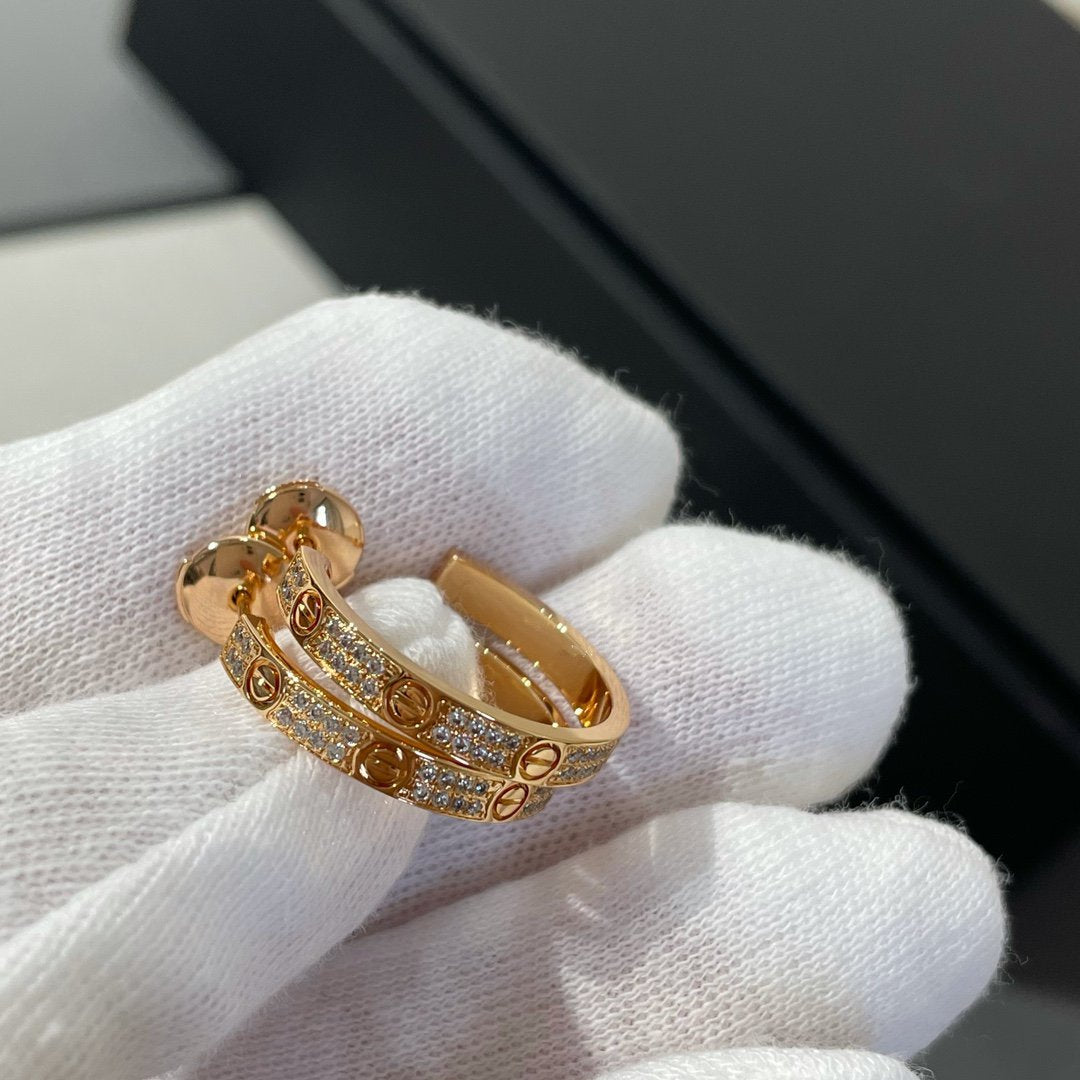 [✨ROSE💎]LOVE DIAMOND PINK GOLD HOOP EARRINGS