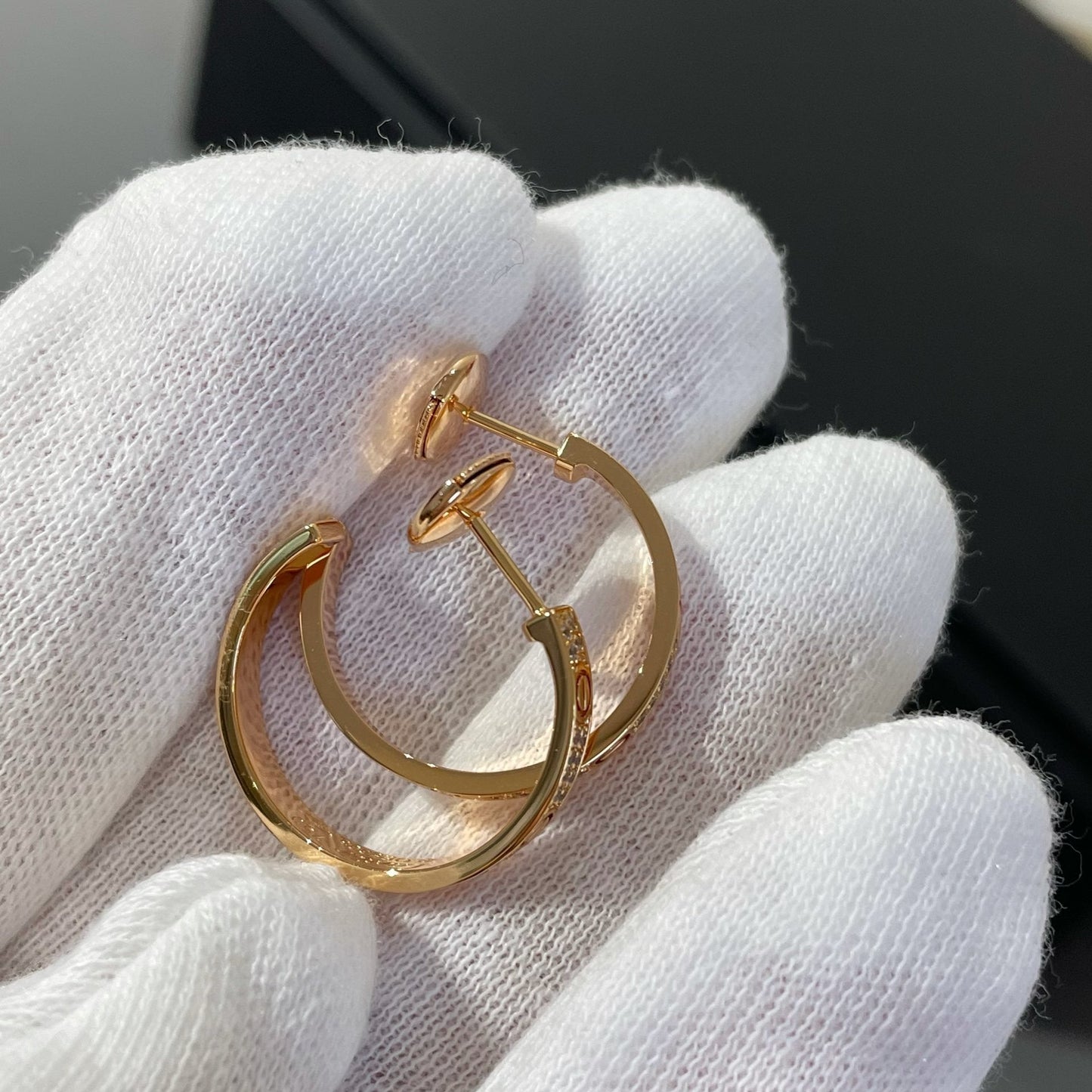 [✨ROSE💎]LOVE DIAMOND PINK GOLD HOOP EARRINGS