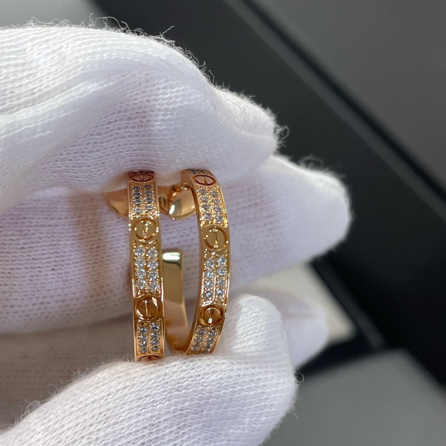 [✨ROSE💎]LOVE DIAMOND PINK GOLD HOOP EARRINGS