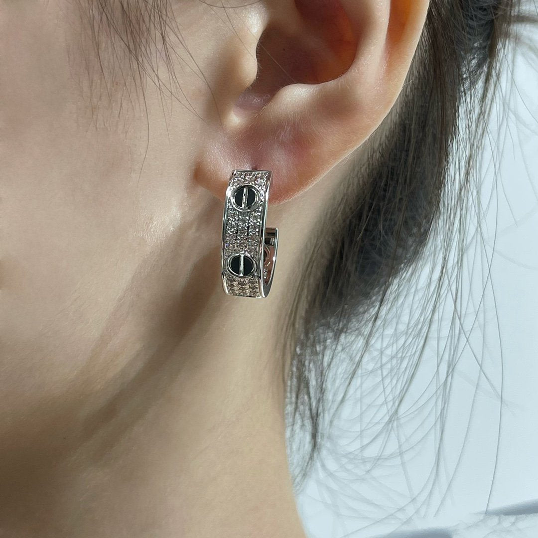 [✨ROSE💎]LOVE CERAMIC DIAMOND PAVED SILVER EARRINGS
