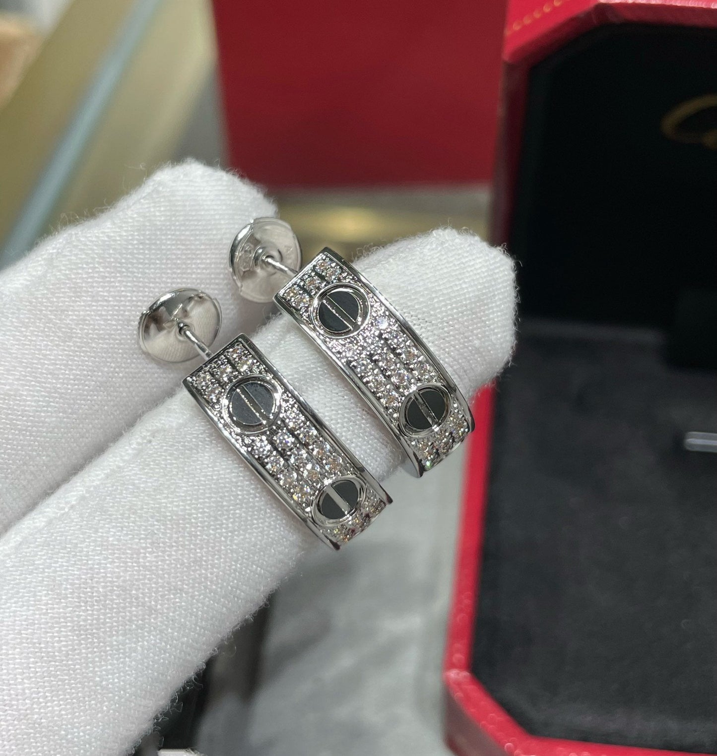 [✨ROSE💎]LOVE CERAMIC DIAMOND PAVED SILVER EARRINGS