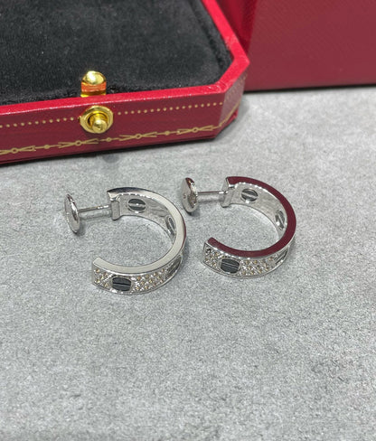 [✨ROSE💎]LOVE CERAMIC DIAMOND PAVED SILVER EARRINGS