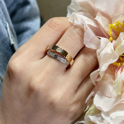 [✨ROSE💎]LOVE PINK GOLD SILVER DIAMOND DOUBLE RING