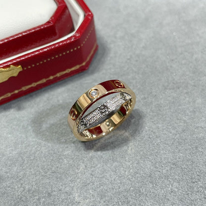 [✨ROSE💎]LOVE PINK GOLD SILVER DIAMOND DOUBLE RING