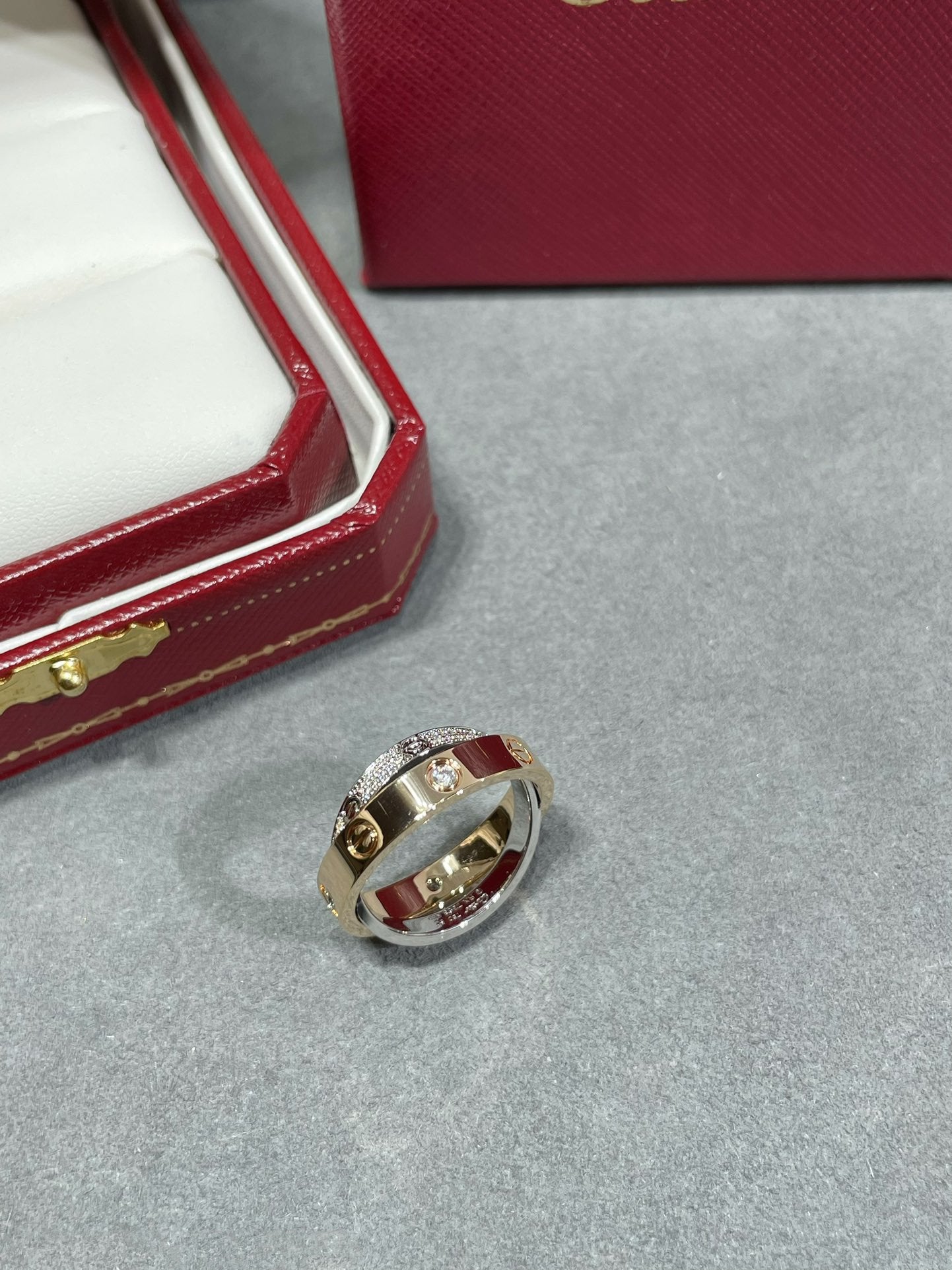 [✨ROSE💎]LOVE PINK GOLD SILVER DIAMOND DOUBLE RING