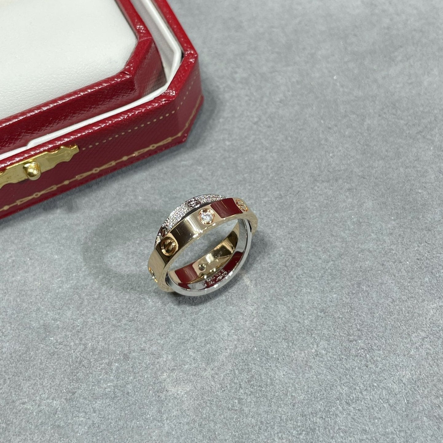 [✨ROSE💎]LOVE PINK GOLD SILVER DIAMOND DOUBLE RING