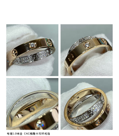 [✨ROSE💎]LOVE PINK GOLD SILVER DIAMOND DOUBLE RING