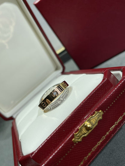 [✨ROSE💎]LOVE PINK GOLD SILVER DIAMOND DOUBLE RING
