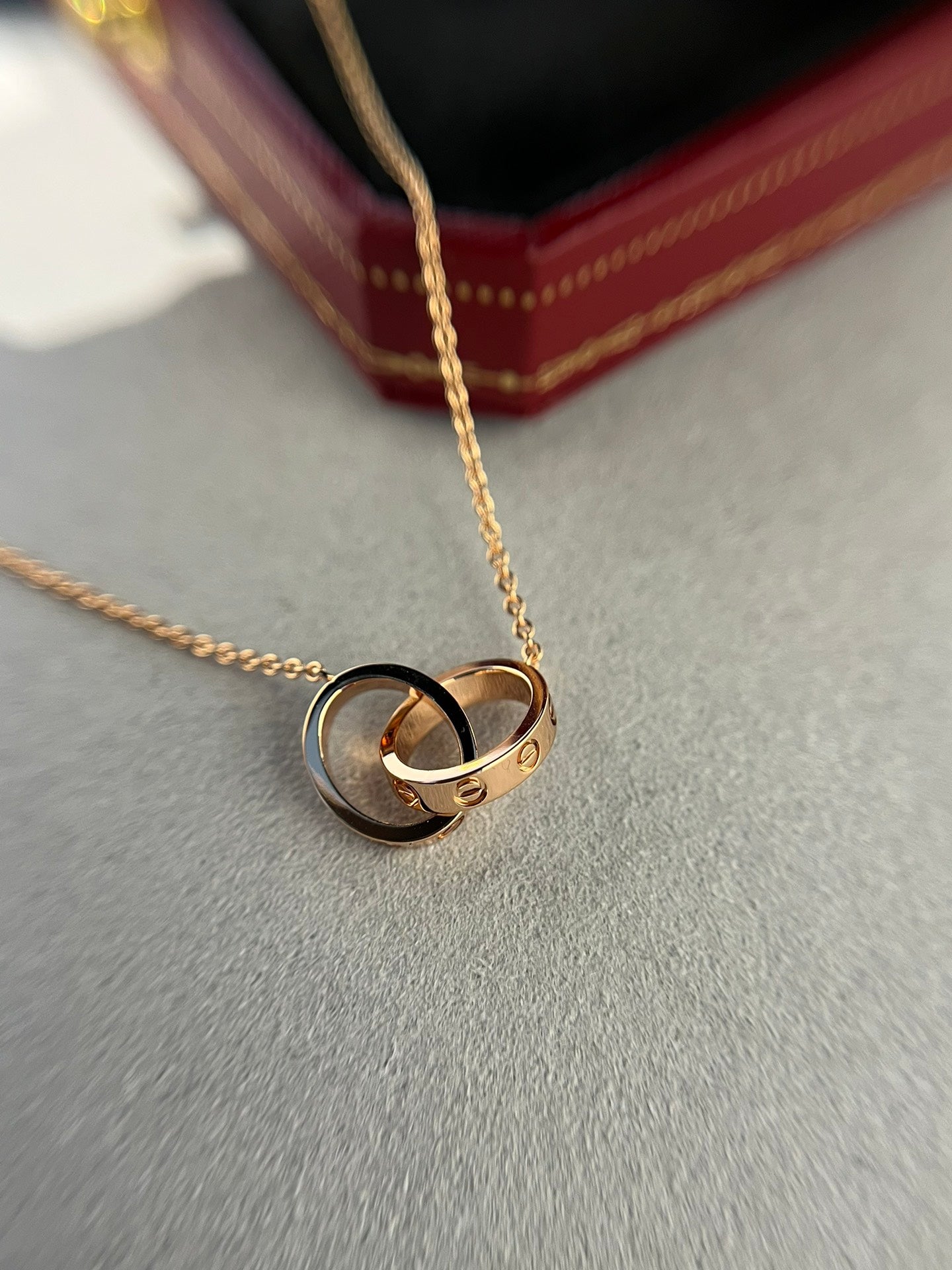 [✨ROSE💎]LOVE NECKLACE DOUBLE RING PINK GOLD