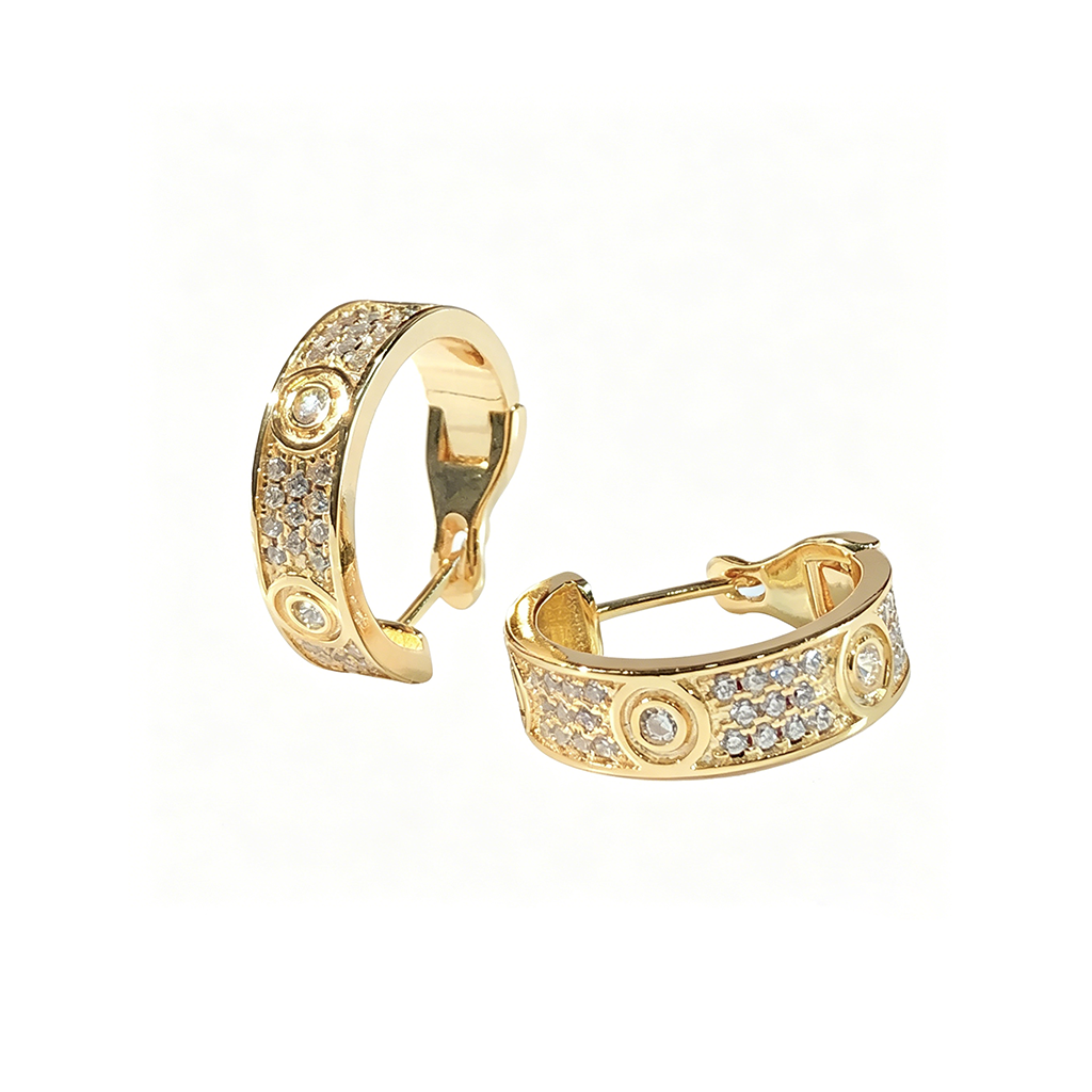 [✨ROSE💎]LOVE 5.5MM DIAMOND PAVED EARRINGS