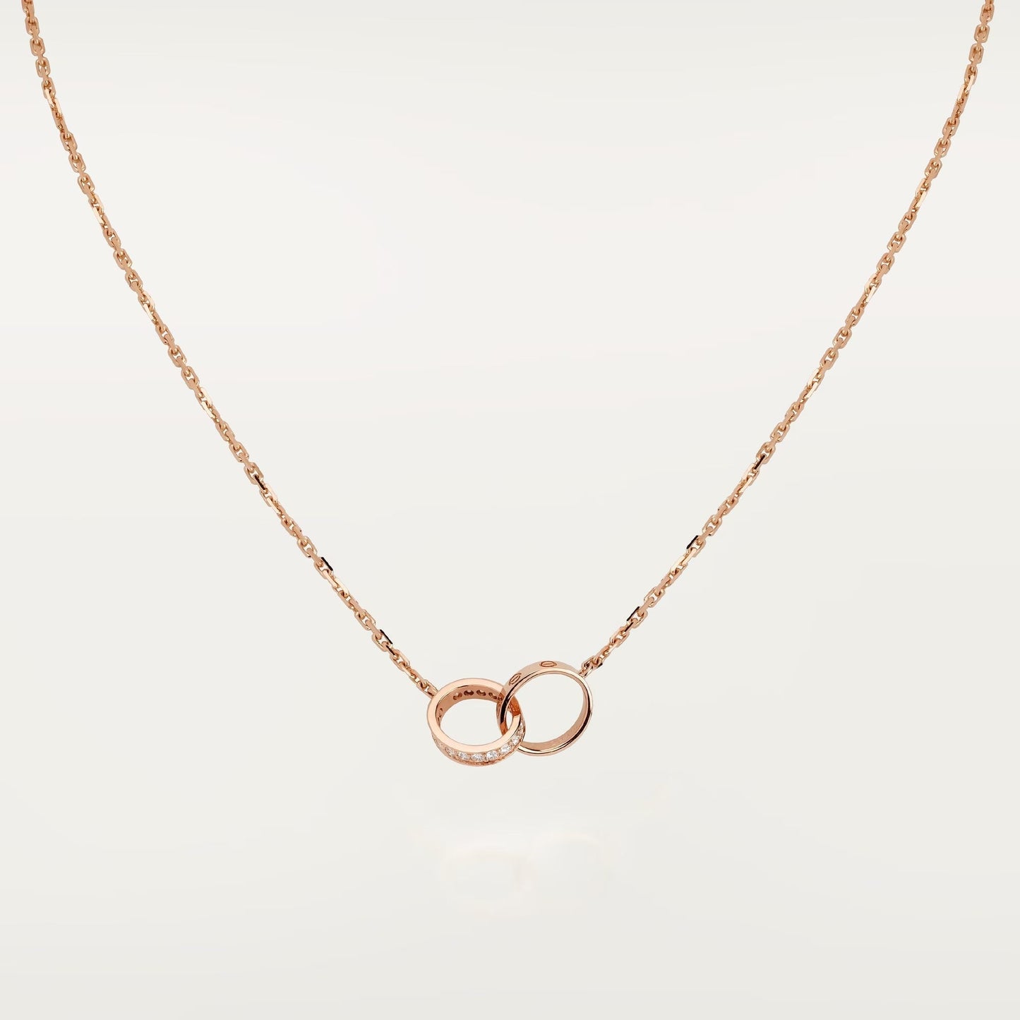 [✨ROSE💎]LOVE DOUBLE RING HALF DIAMOND NECKLACE