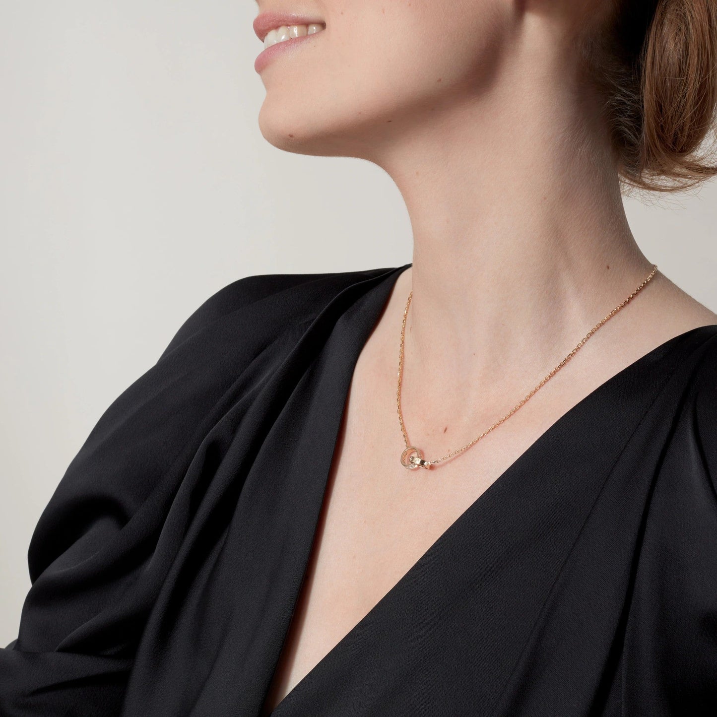 [✨ROSE💎]LOVE DOUBLE RING HALF DIAMOND NECKLACE