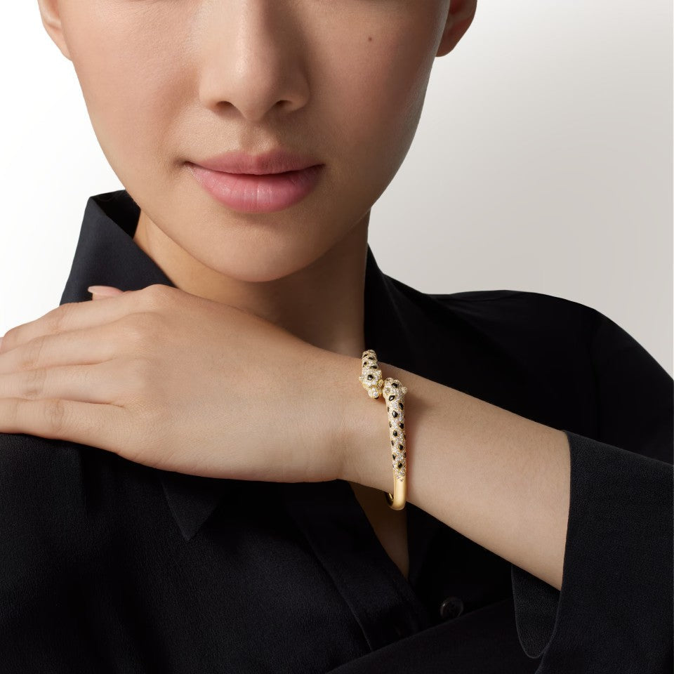 [✨ROSE💎]PANTHERE DOUBLE HEADED HALF DIAMOND OPEN BRACELET