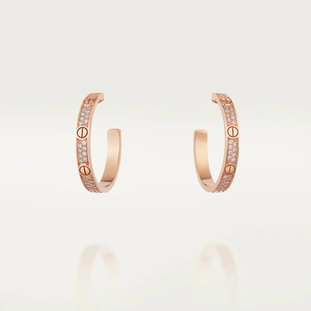 [✨ROSE💎]LOVE DIAMOND PINK GOLD HOOP EARRINGS