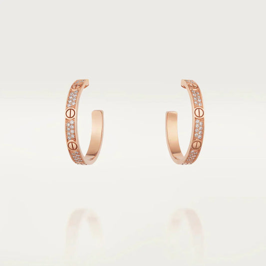 [✨ROSE💎]LOVE DIAMOND PINK GOLD HOOP EARRINGS