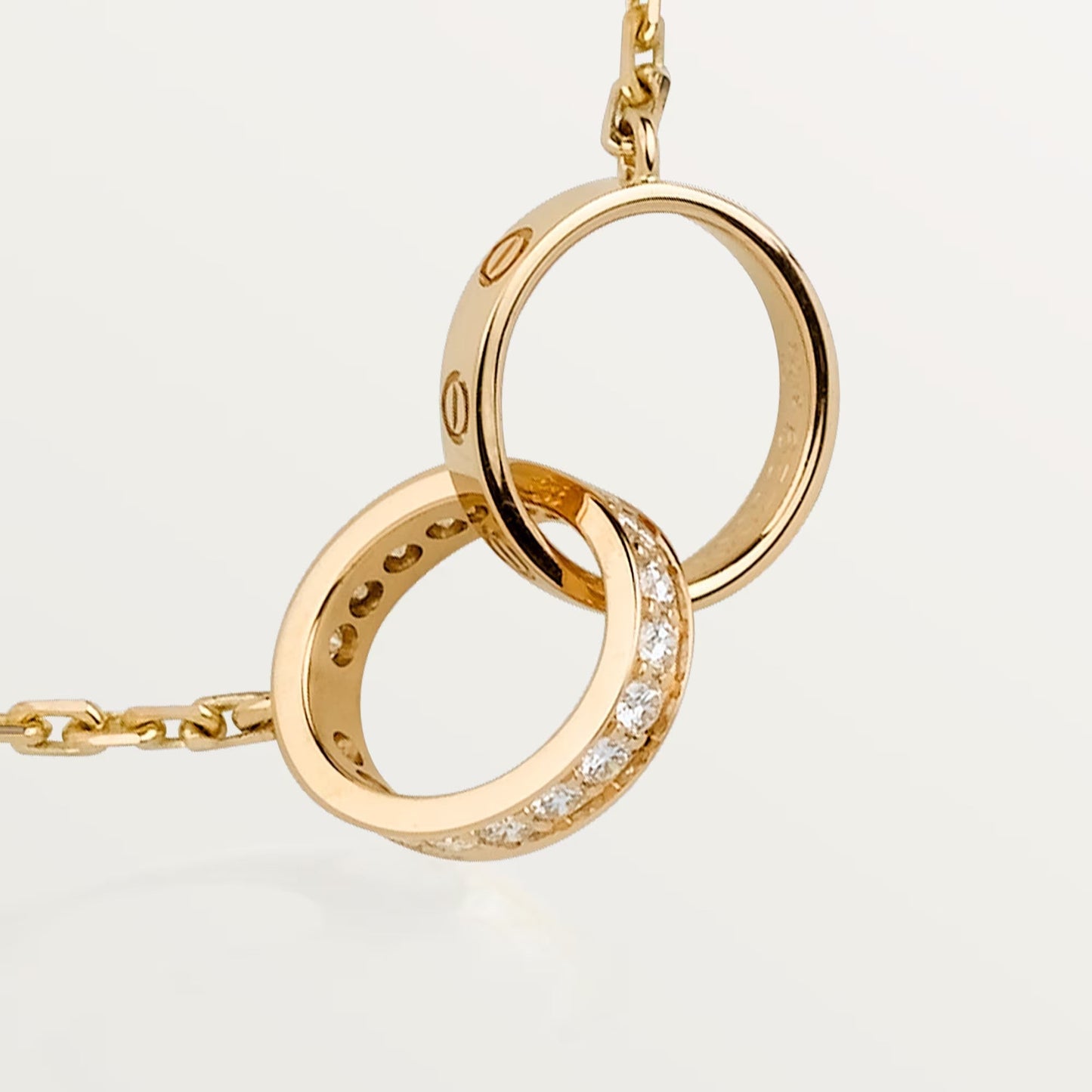 [✨ROSE💎]LOVE DOUBLE RING HALF DIAMOND NECKLACE