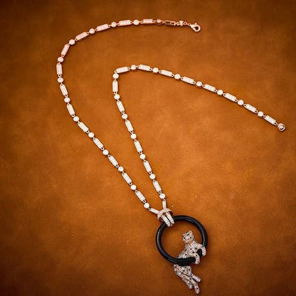[✨ROSE💎 jewelrys]NEW BLACK CIRCLE PANTHER FULL DIAMOND NECKLACE