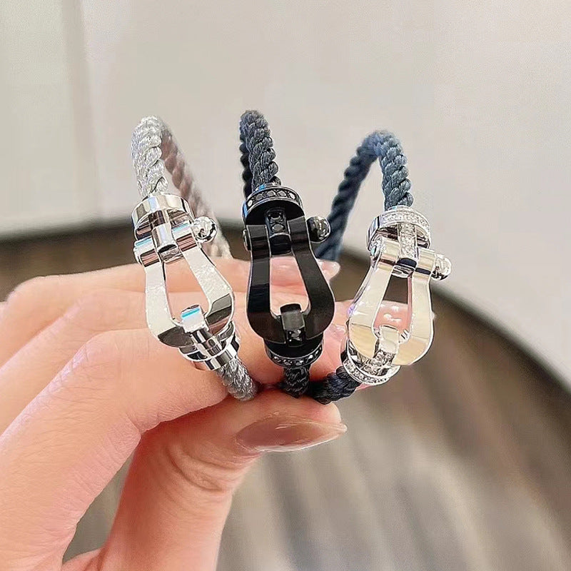 [✨ROSE💎]FORCE LARGE HORSESHOE HALF DIAMOND BRACELET ROSE GOLD