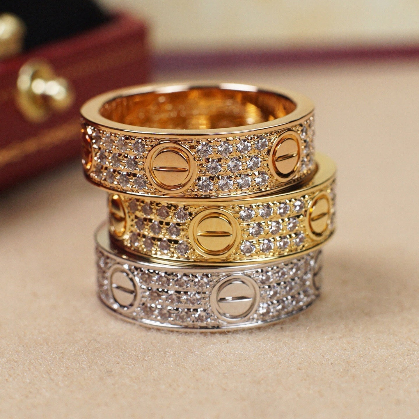 [✨ROSE💎]LOVE RING 5.5MM DIAMONDS PAVED