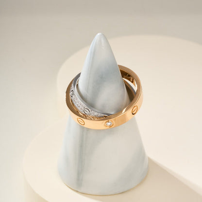 [✨ROSE💎]LOVE PINK GOLD SILVER DIAMOND DOUBLE RING