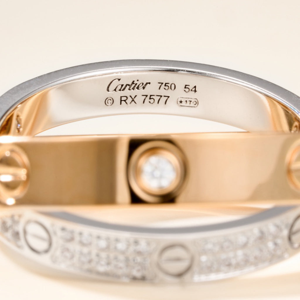 [✨ROSE💎]LOVE PINK GOLD SILVER DIAMOND DOUBLE RING
