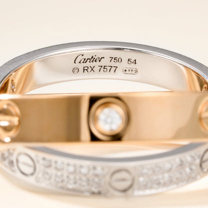 [✨ROSE💎]LOVE PINK GOLD SILVER DIAMOND DOUBLE RING