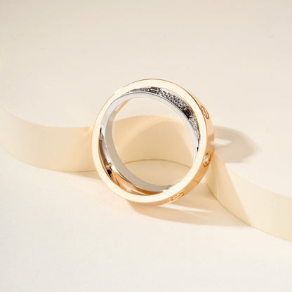 [✨ROSE💎]LOVE PINK GOLD SILVER DIAMOND DOUBLE RING