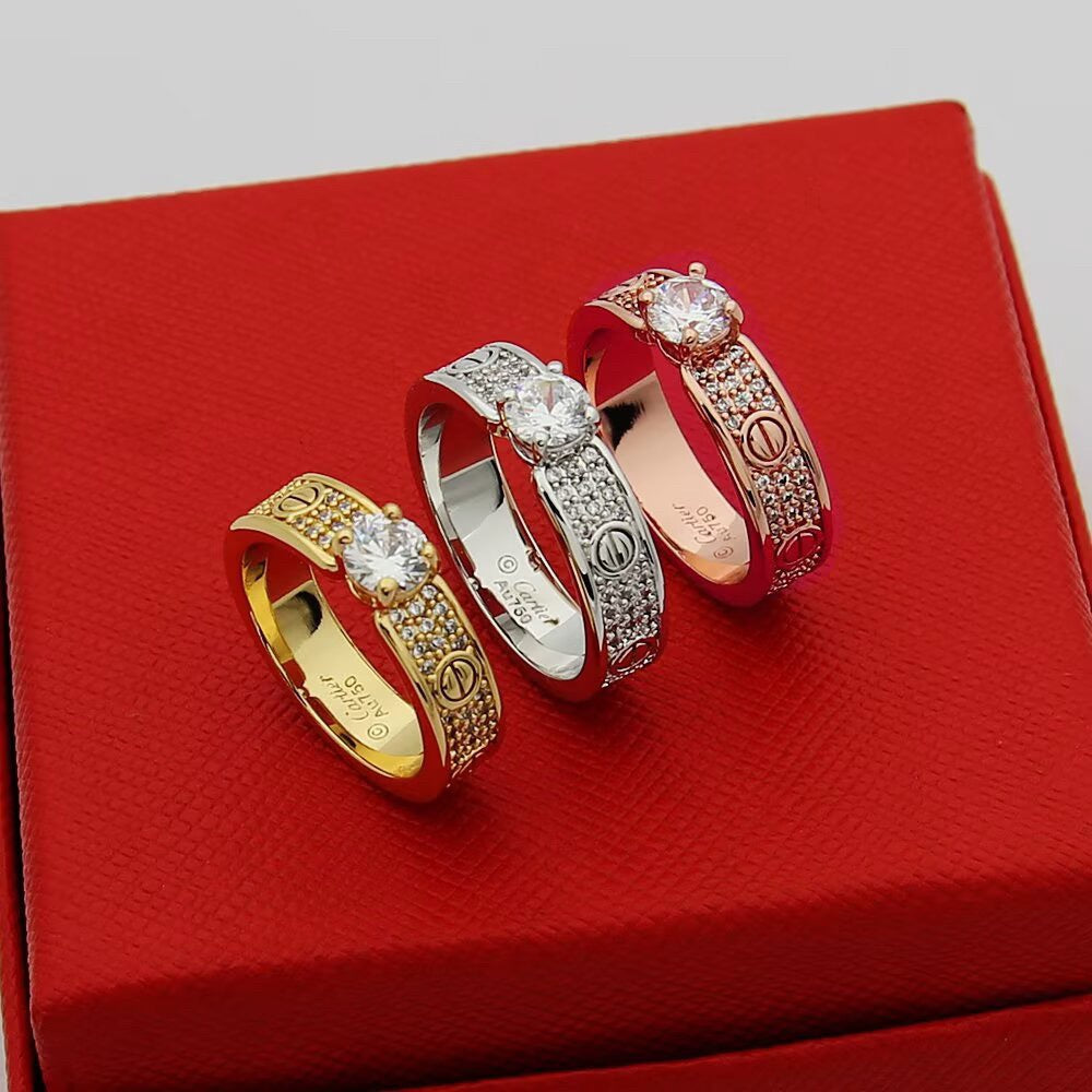 [✨ROSE💎]LOVE RING 3.6MM 1 BIG DIAMOND FULL DIAMOND