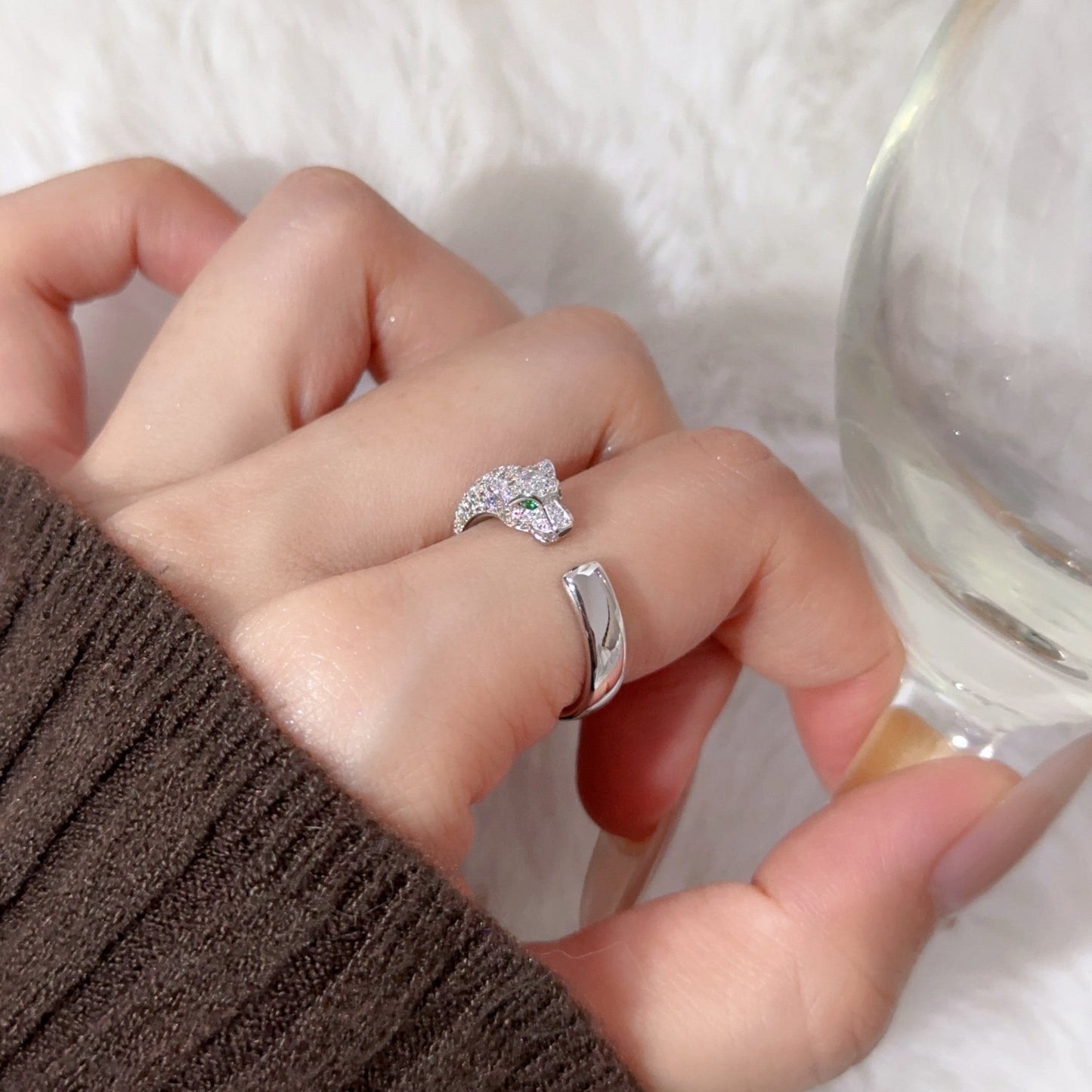 [✨ROSE💎]PANTHERE HALF DIAMOND SMALL RING