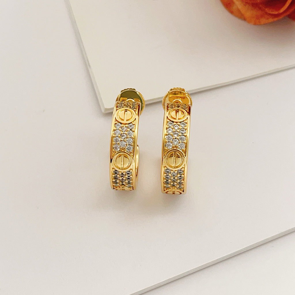 [✨ROSE💎]LOVE 5.5MM DIAMOND PAVED EARRINGS