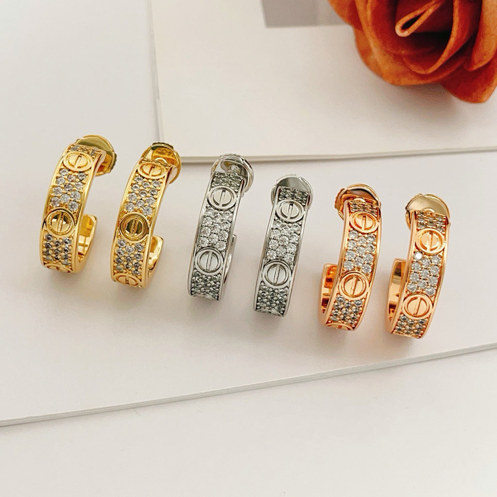 [✨ROSE💎]LOVE 5.5MM DIAMOND PAVED EARRINGS