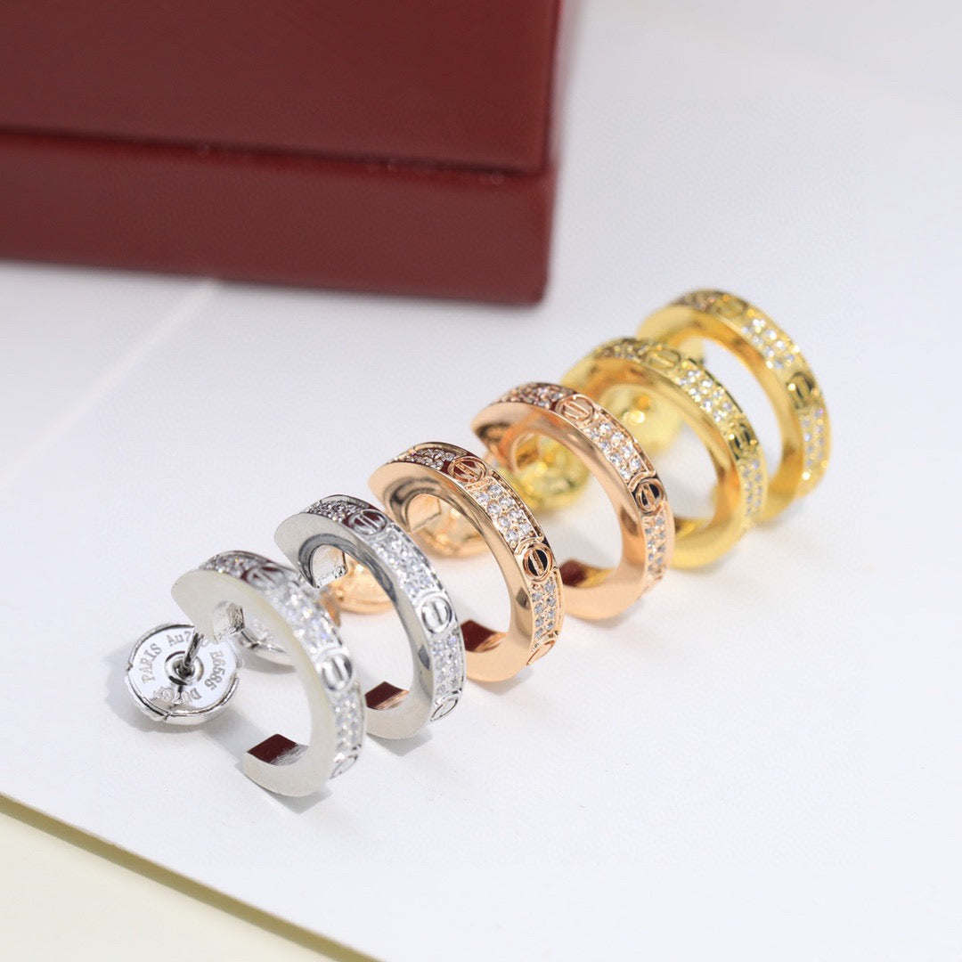 [✨ROSE💎]LOVE 5.5MM DIAMOND PAVED EARRINGS