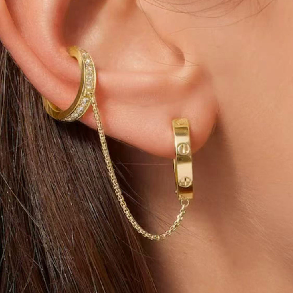 [✨ROSE💎]LOVE 3.0MM HALF DIAMOND EARRINGS