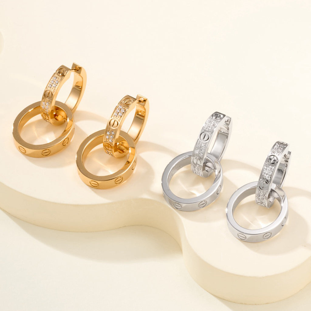 [✨ROSE💎]LOVE 3.3MM DANGLE HALF DIAMOND EARRINGS