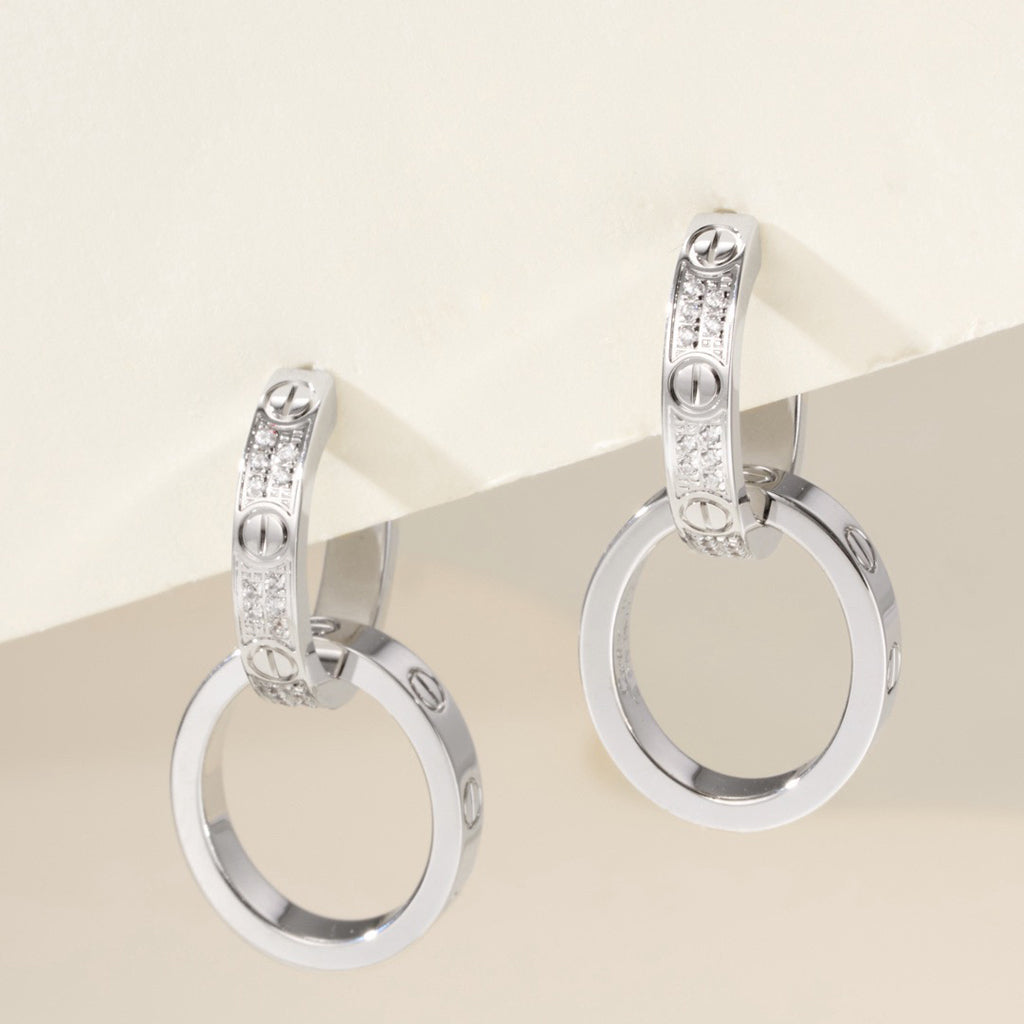 [✨ROSE💎]LOVE 3.3MM DANGLE HALF DIAMOND EARRINGS