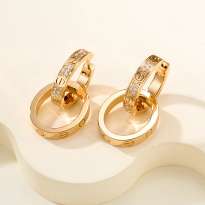 [✨ROSE💎]LOVE 3.3MM DANGLE HALF DIAMOND EARRINGS