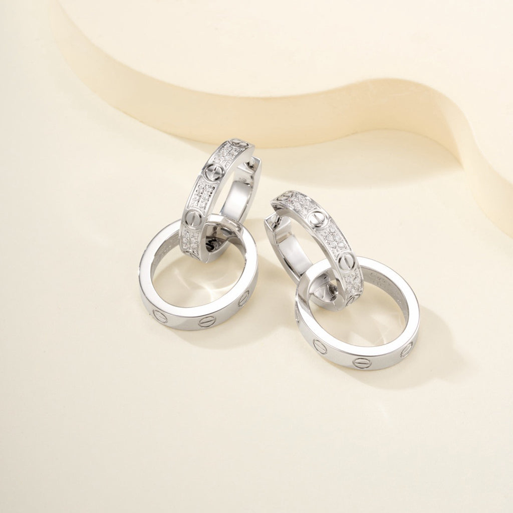 [✨ROSE💎]LOVE 3.3MM DANGLE HALF DIAMOND EARRINGS