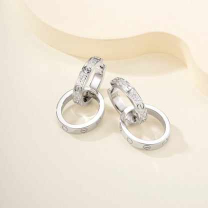 [✨ROSE💎]LOVE 3.3MM DANGLE HALF DIAMOND EARRINGS