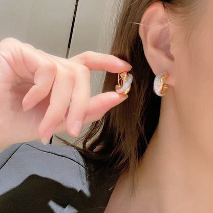 [✨ROSE💎]TRINITY HALF DIAMOND  CLASSIC EARRINGS
